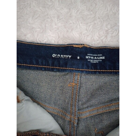 Old Navy Blue Denim Higher High Rise Sky-Hi A-line  Button Fly Shorts size 8 - Picture 8 of 9